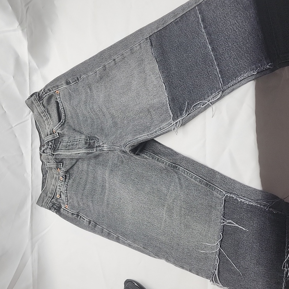 BDG Women's Straight Leg Jeans in Washed Gray with Dark Patchwork
